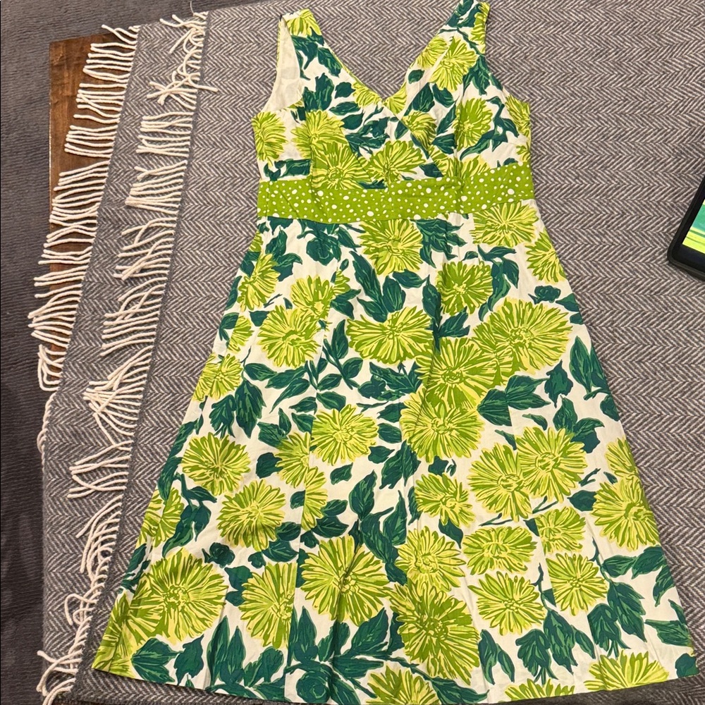 Boden Lime Green and Teal Floral Midi Dress